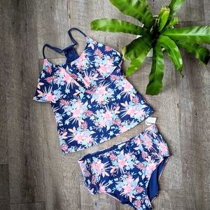 Jrs adorable tankini crochet top high-waist bottom